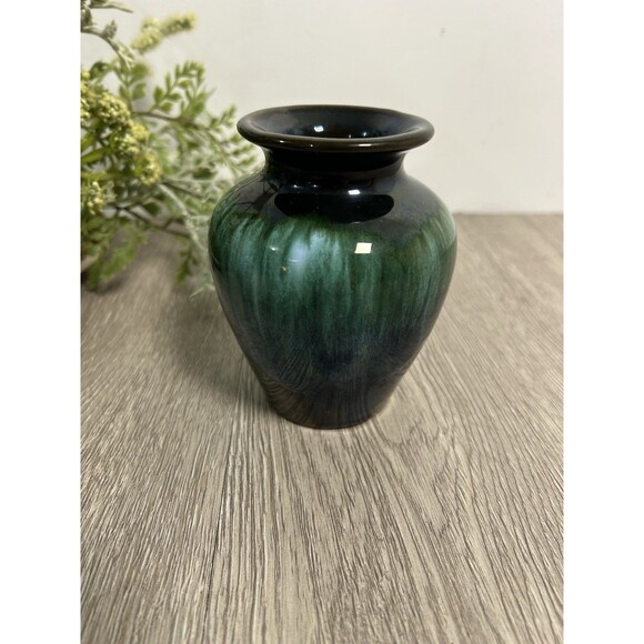 Vintage Blue Mountain Pottery Vase Teal Drip Glaze Canada MCM 4” High - Picture 2 of 7